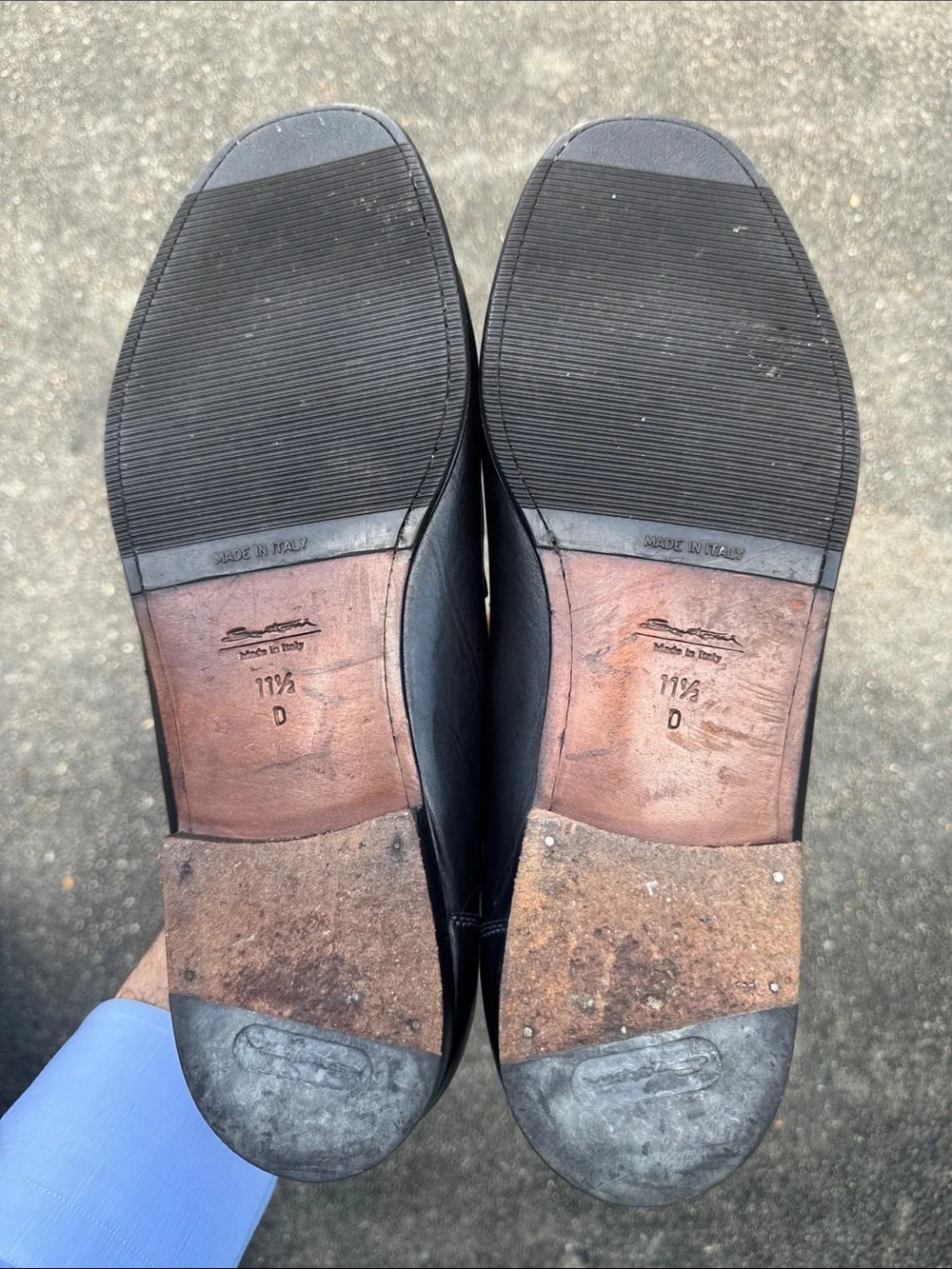 Santoni Black Leather Penny Loafers Size 11.5D - Made In Italy